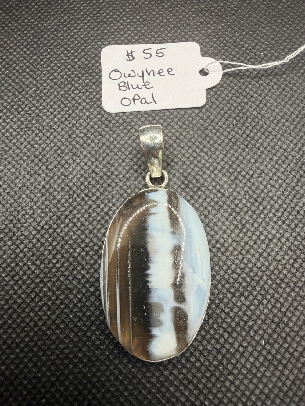 Owyhee Blue Opal Oval Pendant - Sterling Silver Bail 2.1